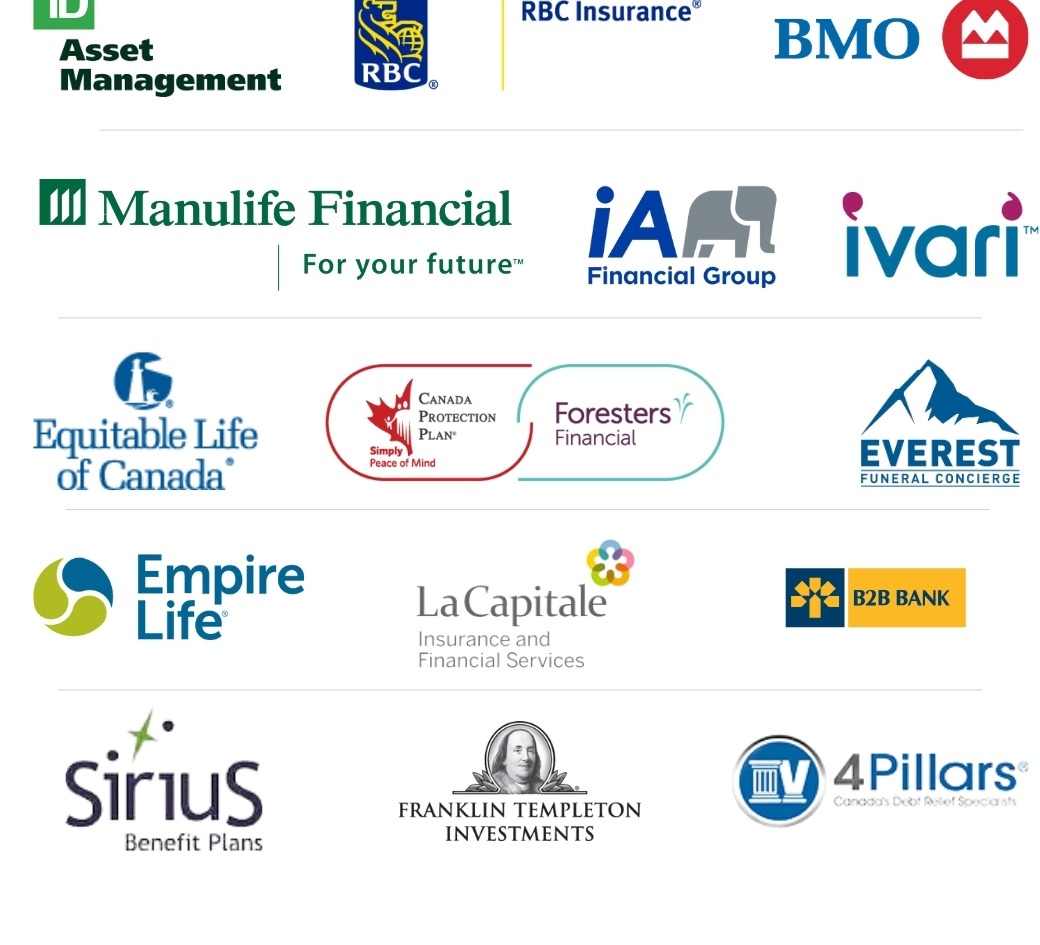 Premium partners: TD Asset Management, RBC Insurance, BMO, Manulife Financial, iA Financial Group, ivari, Equitable Life of Canada, Canada Protection Plan, Foresters Financial, Everest Funeral Concierge, Empire Life, La Capitale, B2B Bank, Sirius Benefit Plans, Franklin Templeton Investments, 4 Pillars